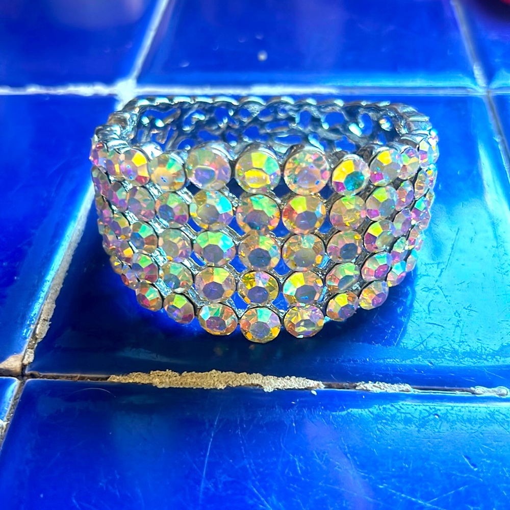 Swarovski Cuff Bracelet Jewelry sterling silver plated heavy hinged gorgeous